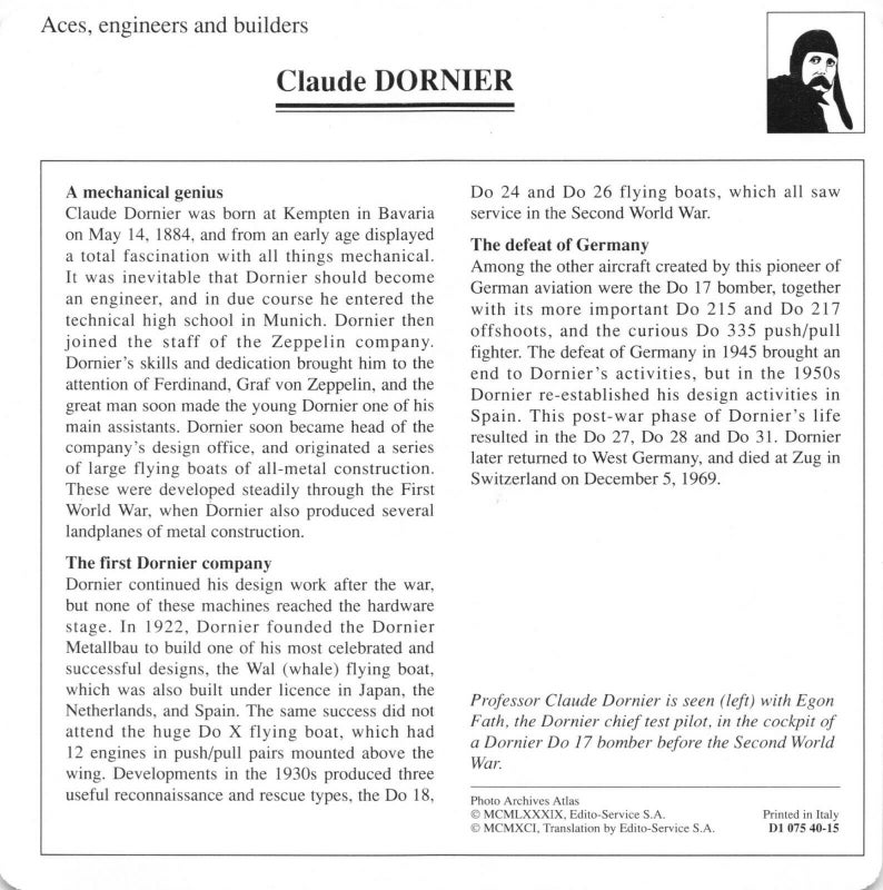 Professor Claude Dornier Aircraft Engineer Warplanes Collectors Club