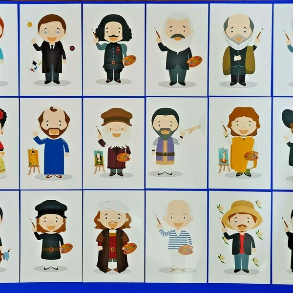 Set of 18 NEW Postcards, Famous Artist Painters Characters. Postcrossing