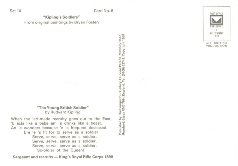 Postcard Young British Soldier Rudyard Kipling Kings Royal Etsy