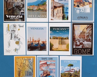 Cartoline, set di 11 NUOVI splendidi poster di viaggio con riproduzione italiana 91Q