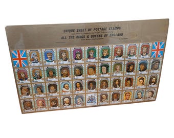 Vintage 1971 koningen en koninginnen van Engeland postzegelvel compleet CTO Al Qiwain koninklijke familie decoratieve vintage postzegels voor ambachten