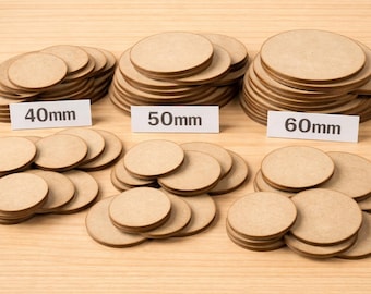 Krążki MDF Craft Blanks o grubości 3 mm, cięte laserowo, 40 mm, 50 mm, 60 mm, opakowania zbiorcze