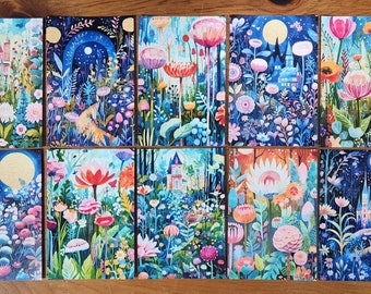 Set of 10 NEW Quaint Wimsical Gardens Flowers Postcards Great for Postcrossing