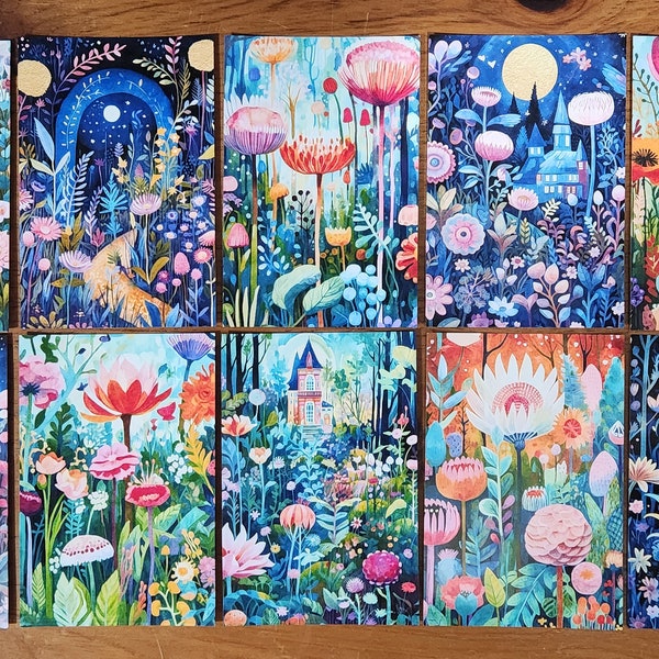 Set of 10 NEW Quaint Wimsical Gardens Flowers Postcards Great for Postcrossing