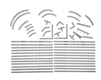 May include: A collection of grey plastic construction components including numerous long straight track segments, curved arch pieces, various angled connectors, and T-shaped joints, all arranged in a grid-like layout on a plain white background.