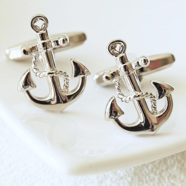 Anchor Cufflinks, Personalised Anchor Cufflinks, Nautical Cufflinks, Silver Anchor Cufflinks, Sailing Cufflinks, Engraved Cufflinks For Him