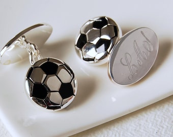 Personalised Football Cufflinks, Engraved Soccer Cufflinks, Silver Football Cufflinks, Personalised Soccer Cufflinks, Soccer Cufflinks