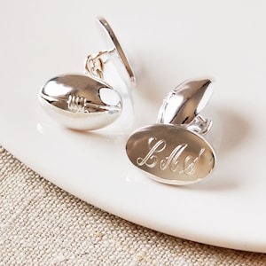 Personalised Rugby Cufflinks, Rugby Cufflinks, Silver Rugby Ball Cufflinks, Engraved Rugby Ball Cufflinks, Personalised Silver Cufflinks
