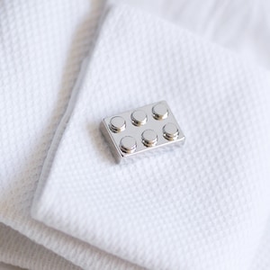 Building Block Cufflinks, Silver Building Brick Cufflinks, Personalised Building Block Cufflinks, Silver Novelty Cufflinks with Engraved Box