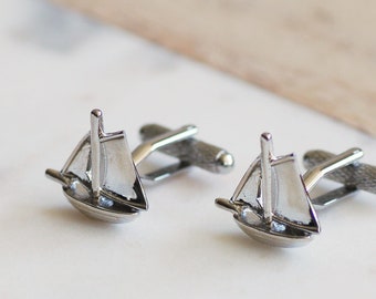 Sailboat Cufflinks, Personalised Sailboat Cufflinks, Sailing Cufflinks, Silver Boat Cufflinks, Silver Sailing Cufflinks, Boating Cufflinks