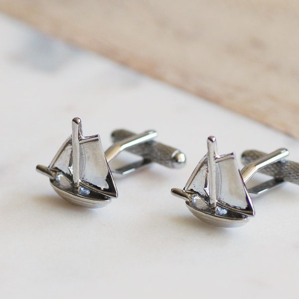 Sailboat Cufflinks, Personalised Sailboat Cufflinks, Sailing Cufflinks, Silver Boat Cufflinks, Silver Sailing Cufflinks, Boating Cufflinks