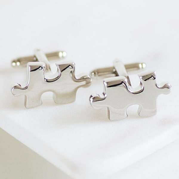 Jigsaw Cufflinks, Jigsaw Cufflinks with Personalised Cufflink Box, Missing Piece Cufflinks, Puzzle Piece Cufflinks, Wedding Day Cufflinks