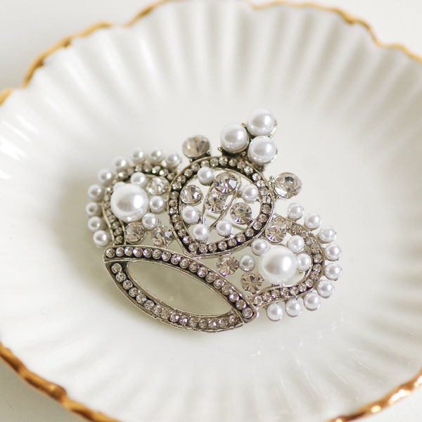 Vintage Style Crown Brooch, Dazzling Rhinestone Pearl Crown Brooch, Antique Style Diamante Crown Brooch, Pearl Crown Brooch, Princess Brooch