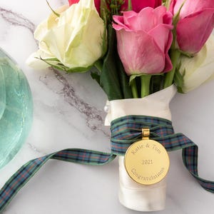 Dije de ramo de novia grabado, Dije de ramo de corazón personalizado, Dije de ramo de plata, Dije de ramo de novia dorado, Dije de novia grabado
