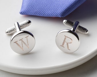 Personalised Round Initial Cufflinks, Engraved Round Cufflinks, Silver Initial Cufflinks, Monogram Cufflinks, Personalised Cufflinks