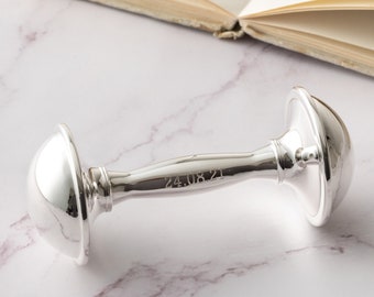 Engraved Silver Plated Rattle, Personalised Baby Rattle, Silver Christening Rattle, Monogram Baby Rattle, Engraved New Baby Rattle