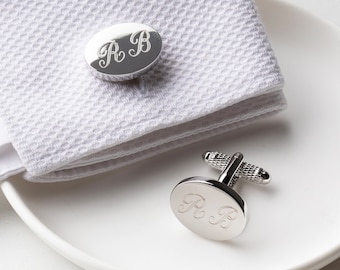 Engraved Oval Cufflinks, Personalised Silver Cufflinks, Classic Oval Cufflinks, Engraved Initial Cufflinks, Wedding Monogram Cufflinks