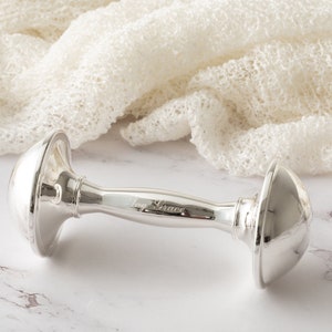 Personalised Silver Plated Rattle, Engraved Christening Gift, Personalised New Baby Rattle, Traditional Baby Keepsake, Silver Baby Rattle
