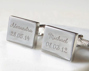 Personalised Rectangular Cufflinks, Engraved Special Date Cufflinks, Wedding Day Cufflinks, Silver Rectangle Cufflinks, New Dad Cufflinks