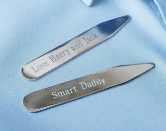 Personalised Men's Collar Stiffeners, Metal Collar Stays, Engraved Collar Bones, Personalised Message Collar Stiffeners, Shirt Collar Stays