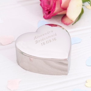 Personalised Heart Trinket Box, Engraved Jewellery Box, Silver Heart Ring Box, Personalised Keepsake Box, Personalised Bridesmaid Gift
