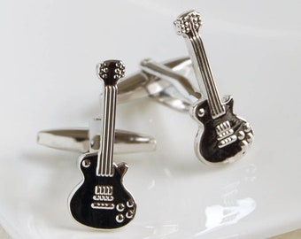 Guitar Cufflinks, Silver Metal Guitar Cufflinks, Music Cufflinks, Electric Guitar Cufflinks, Silver Guitar Cufflinks, Guitar Theme Cufflinks