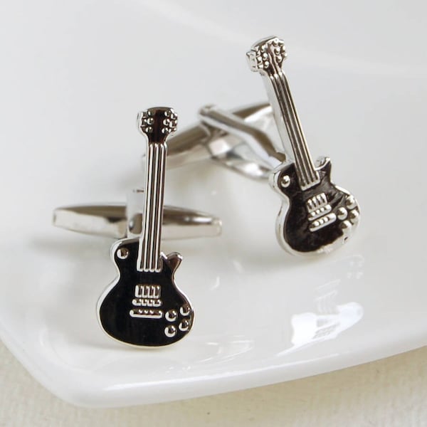 Guitar Cufflinks, Silver Metal Guitar Cufflinks, Music Cufflinks, Electric Guitar Cufflinks, Silver Guitar Cufflinks, Guitar Theme Cufflinks