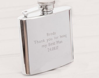 Personalised 4oz Hip Flask, Engraved Stainless Steel Hip Flask, Personalised Pocket Flask, Wedding Hip Flask, Father's Day Hip Flask