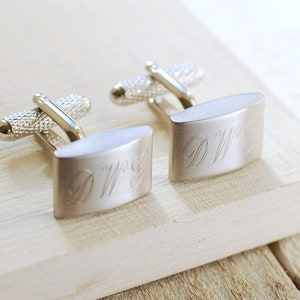 Personalised Brushed Finish Cufflinks, Engraved Satin Finish Cufflinks, Personalised Monogram Cufflinks, Initial Wedding Cufflinks