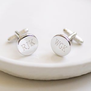 Personalised Round Initial Cufflinks, Personalised Letter Cufflinks, Engraved Silver Initial Cufflinks, Personalised Round Wedding Cufflinks