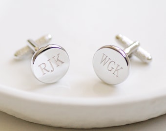 Personalised Round Initial Cufflinks, Personalised Letter Cufflinks, Engraved Silver Initial Cufflinks, Personalised Round Wedding Cufflinks