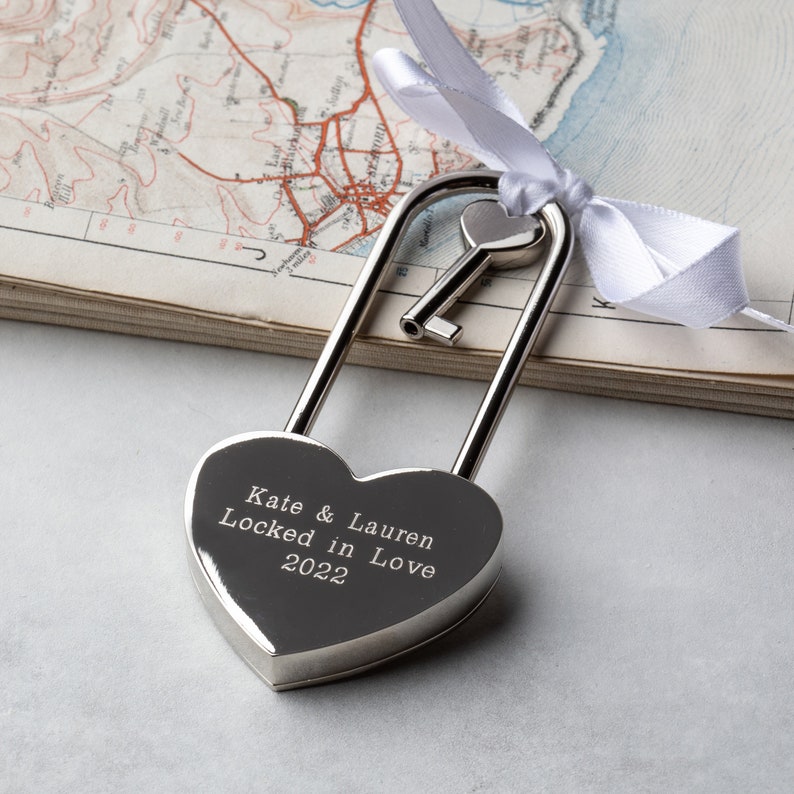 Personalised Love Padlock, Engagement Love Lock, Personalised Heart Padlock, Paris Padlock, Engraved Heart Padlock, Amsterdam Gold Love Lock 画像 7