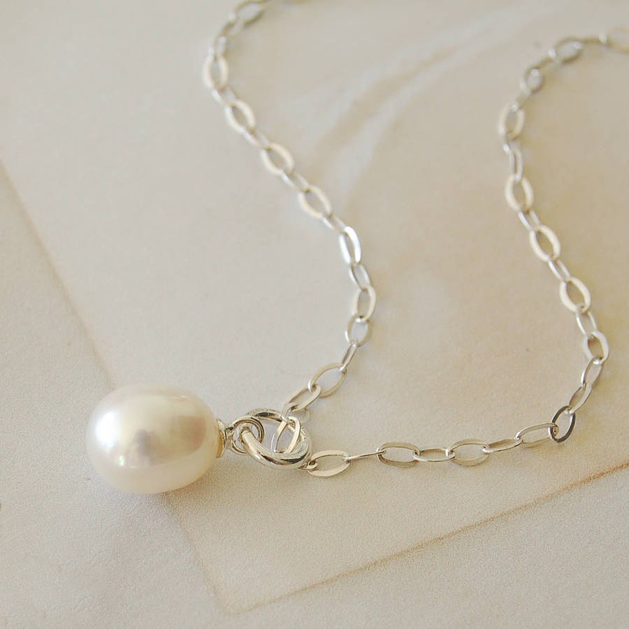 Ivory Pearl Drop Necklace, Freshwater Pearl Drop Pendant, Ivory Bridal Pearl Necklace, Wedding Day Pearl Necklace, Pearl Drop Necklace