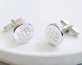 Personalised Round Initial Cufflinks, Personalised Letter Cufflinks, Engraved Silver Initial Cufflinks, Personalised Round Wedding Cufflinks