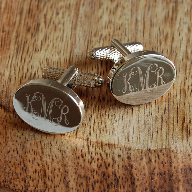Engraved Monogram Cufflinks Oval Personalised Wedding Etsy