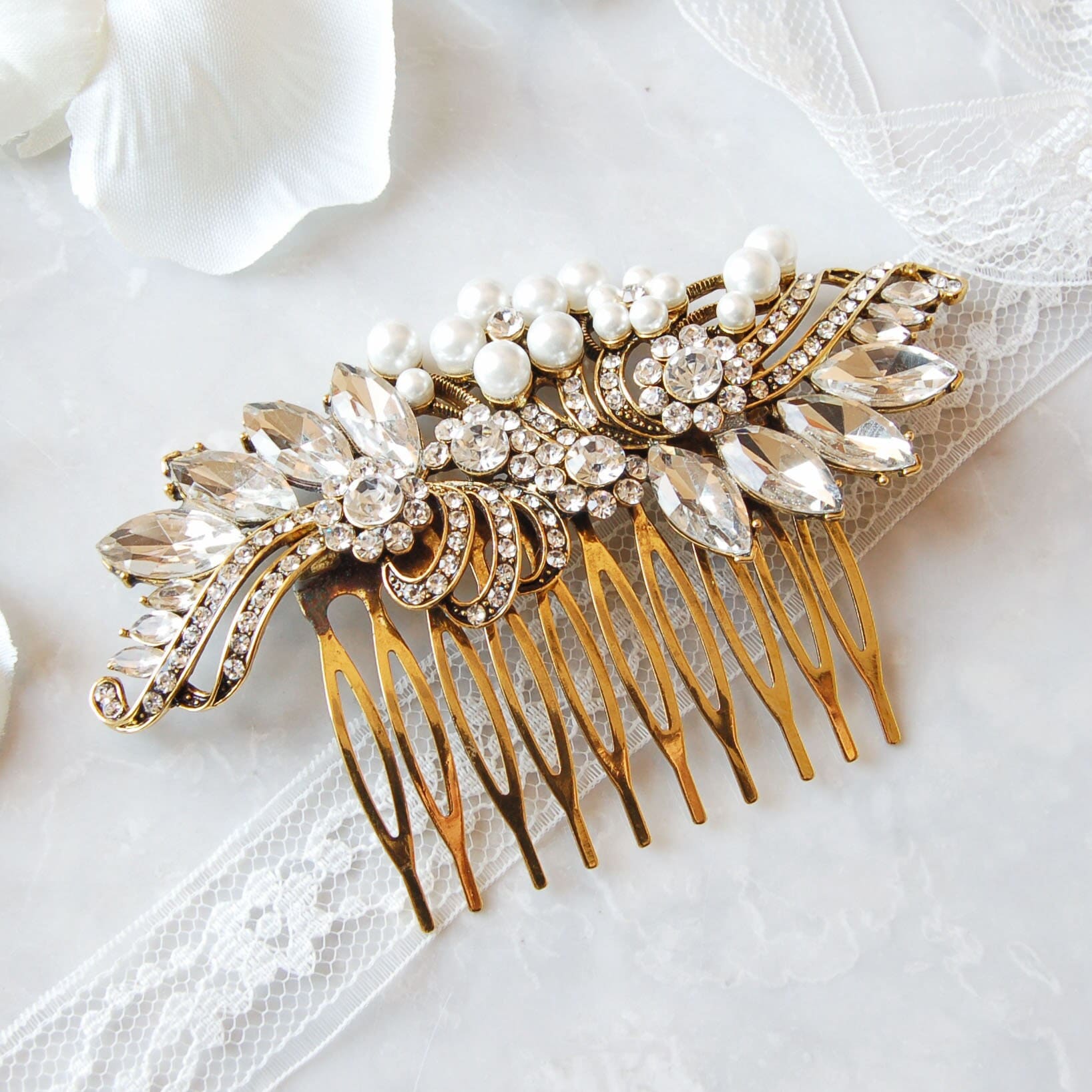 Vintage 1994 Handmade Pearl Wedding Comb Vintage Hair Comb with Pearls - Cassandra Lynne main image 4