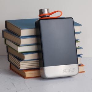 Personalised 8oz Pocket Hip Flask With Initials, Engraved Wedding Hip Flask, Personalised Black and Steel Hip Flask
