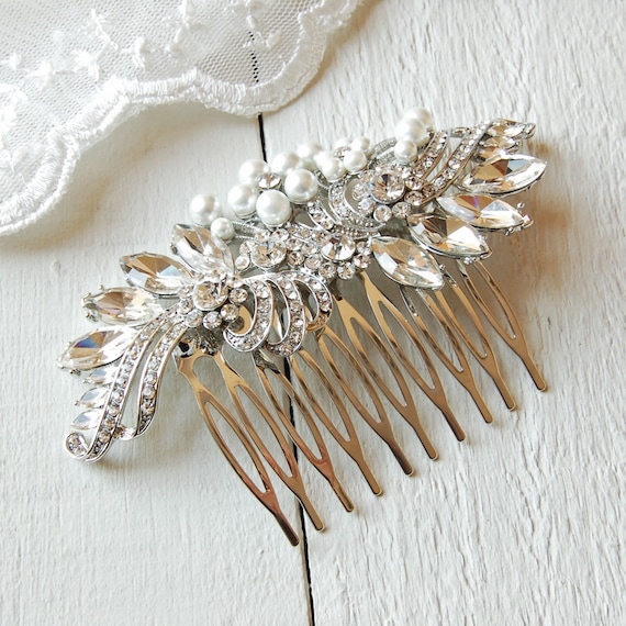 Pettine Per Capelli Da Sposa Vintage – Color Argento Con Perle E Strass, Accessorio Elegante Per Spose E Damigelle, Forcina Per Acconciature Da Cerimonia