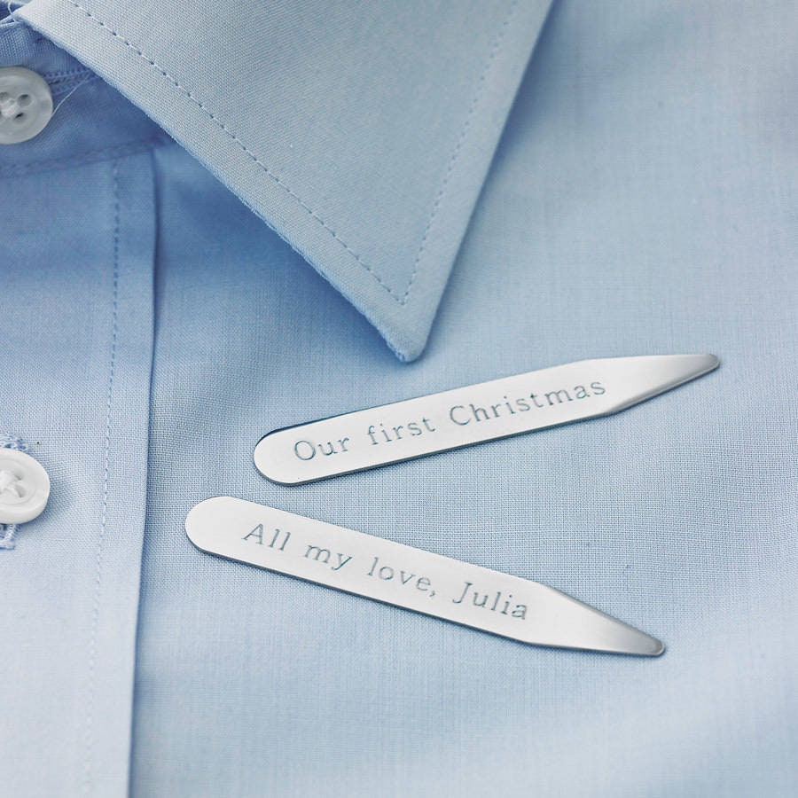 Personalised Men's Collar Stiffeners, Metal Collar Stays, Engraved Collar Bones, Personalised Message Collar Stiffeners, Shirt Collar Stays