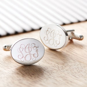 Personalised Oval Monogram Cufflinks, Engraved Monogram Cufflinks, Wedding Monogram Cufflinks, Silver Initial Monogram Cufflinks