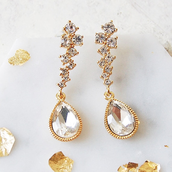 Brilliant Diamante Earrings for Brides & Weddings in Rose Gold –  PoetryDesigns