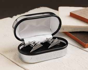Personalised Paper Plane Cufflinks, 1st Anniversary Paper Gift, Folded Paper Plane Cufflinks, Silver Plane Cufflinks, Paper Anniversary Gift