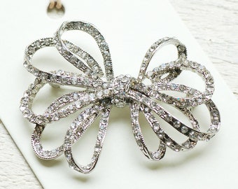 Vintage Style Ribbon Bow Brooch, Diamante Bow Brooch, Antique Style Bow Brooch, Stunning Vintage Style Brooch, Statement Bow Brooch