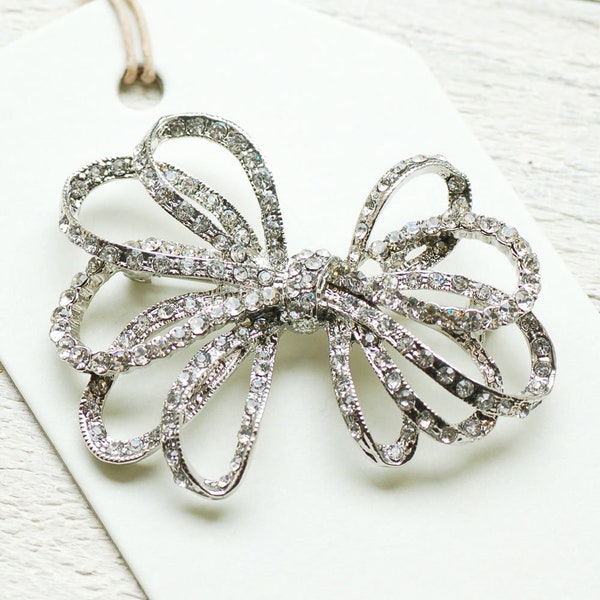 Vintage Style Ribbon Bow Brooch, Diamante Bow Brooch, Antique Style Bow Brooch, Stunning Vintage Style Brooch, Statement Bow Brooch