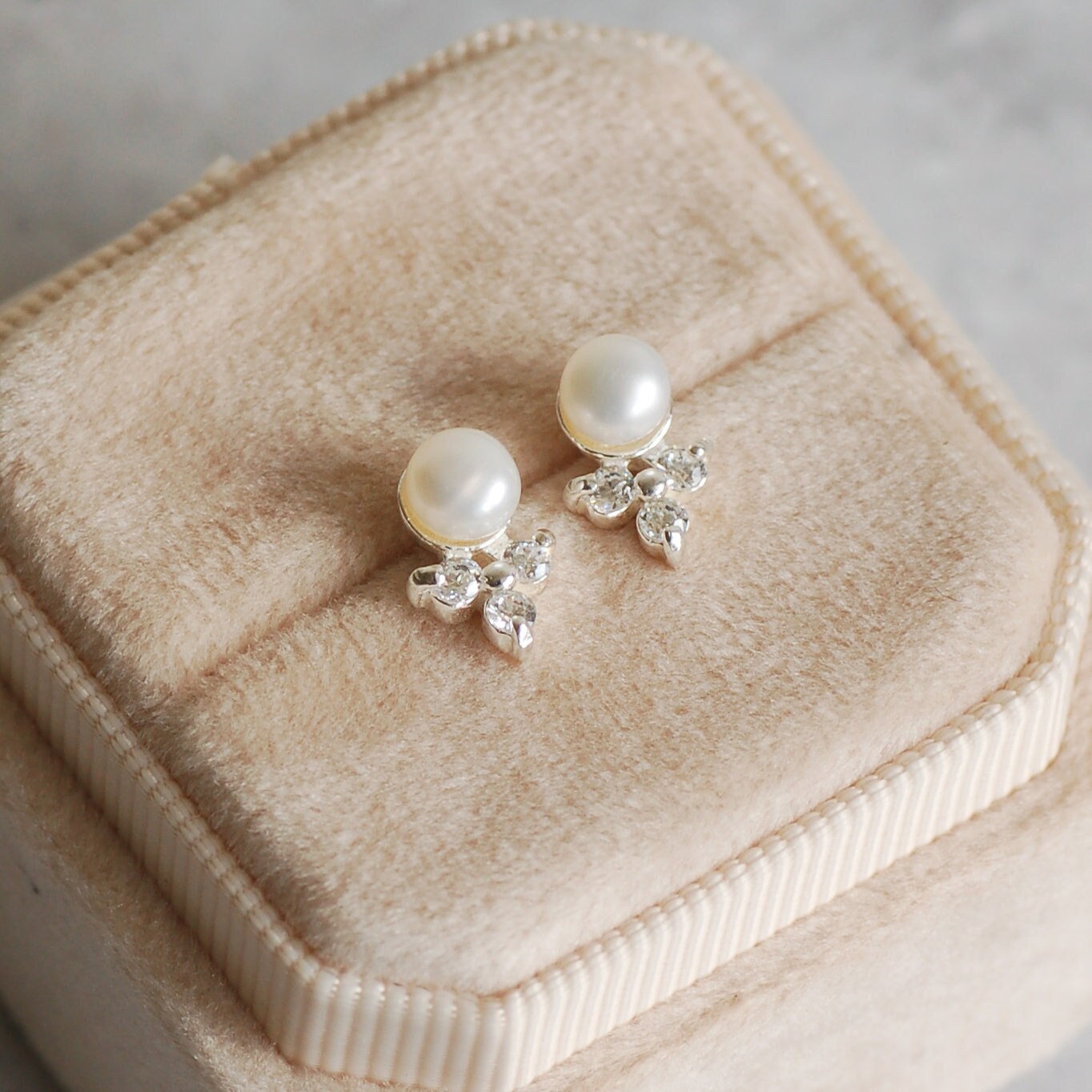 Pearl Diamante Stud Earrings