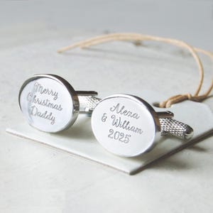 Personalised Oval Cufflinks, Engraved Wedding Name Cufflinks, Personalised Bride and Groom Cufflinks, Engraved Silver Wedding Day Cufflinks
