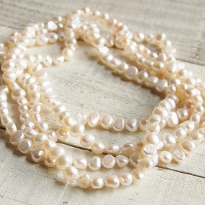 Ivory Pearl Rope Necklace, Extra Long Pearl Necklace, Single Strand Pearl Necklace, Freeform Ivory String Pearls, 48 or 60 Pearl Necklace image 1