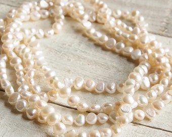 Ivory Pearl Rope Necklace, Extra Long Pearl Necklace, Single Strand Pearl Necklace, Freeform Ivory String Pearls, 48" or 60" Pearl Necklace