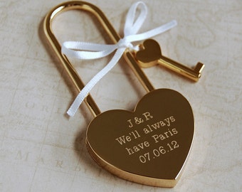 Personalised Love Padlock, Engagement Love Lock, Personalised Heart Padlock, Paris Padlock, Engraved Heart Padlock, Gold Love Lock