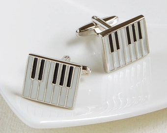 Piano Cufflinks, Personalised Cufflink Box with Piano Cufflinks, Music Cufflinks with Engraved Cufflink Box, Personalised Piano Gift